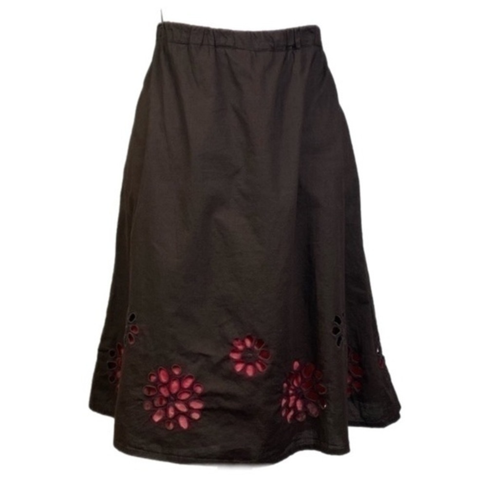 BODEN skirt in brown with pink underskirt and cut-out flower designs, 10-UK/6-US - Picture 7 of 12